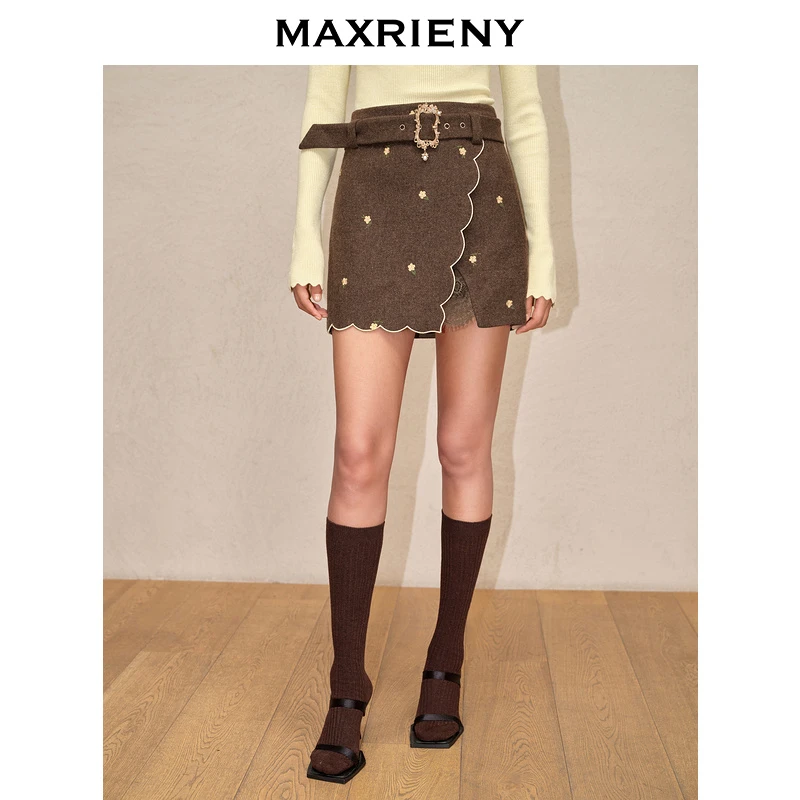 【蜜思仝】MAXRIENY复古宫廷绣花开衩半裙年冬