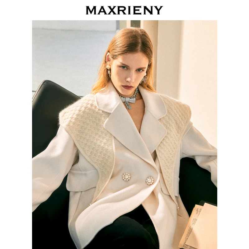 【达人专属】MAXRIENY西装毛呢外套呢大衣拼接翻领肌理感小香风