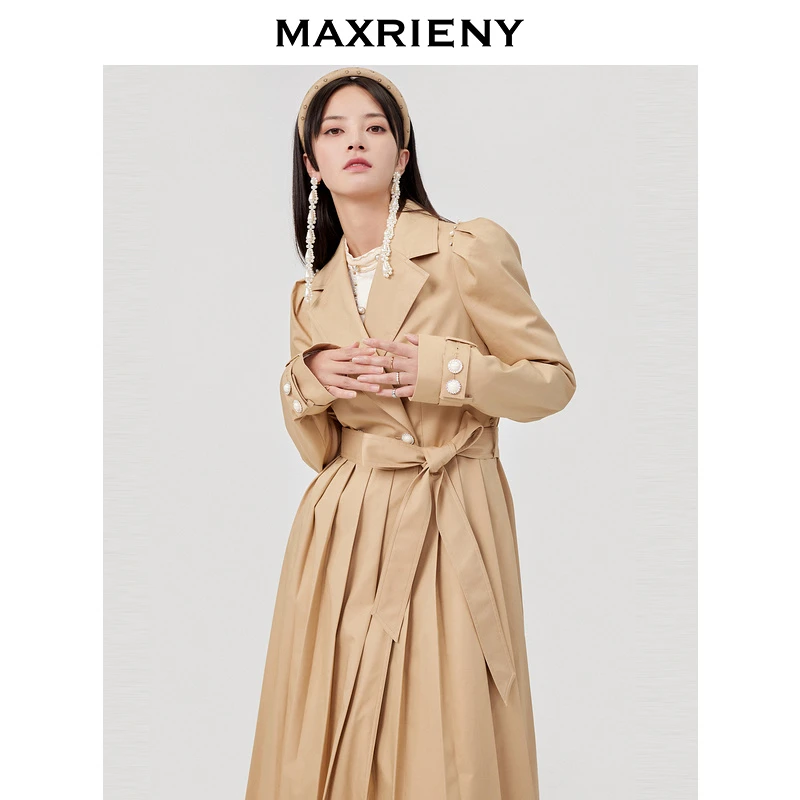 【诗语专属】MAXRIENY风衣外套长款收腰卡其翻领卡其色修身