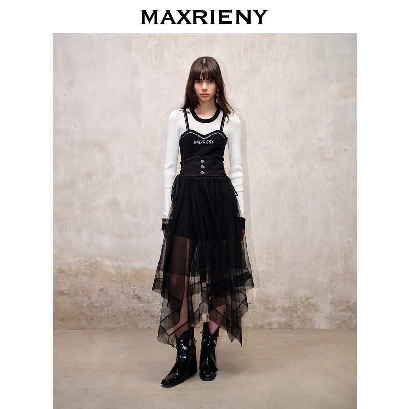 【老板娘夏天】高腰封系带网纱裙