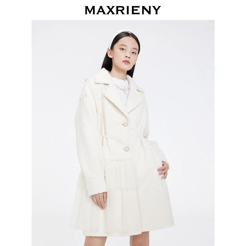 【小呆鸟专享】MAXRIENY双排扣立领毛呢大外套羊羔毛大衣保暖加厚