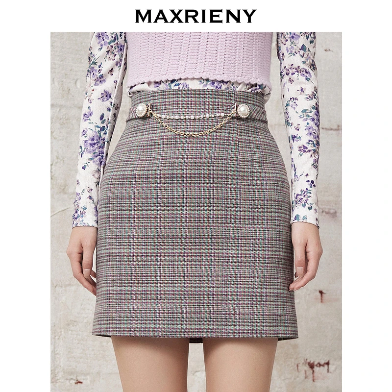 【芊芊专属】MAXRIENY半身裙高腰格纹显瘦修身包臀裙女