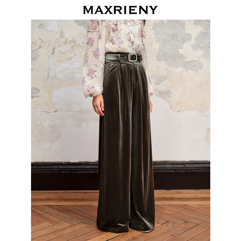 【蜜思仝】MAXRIENY极简垂坠感西装裤基础裤通勤阔腿丝绒长裤