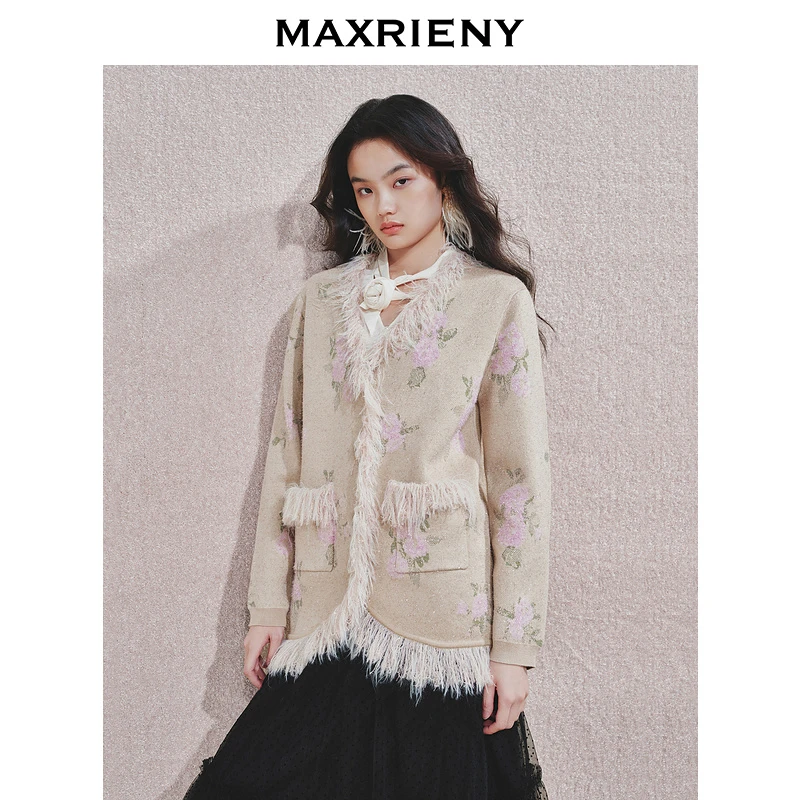 【诗语专属】MAXRIENY印花针织外套女感气质毛条冬新款