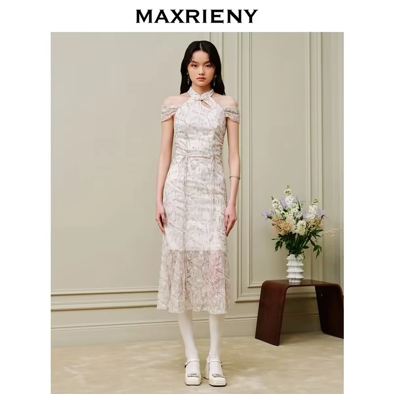 【千颂妮专属】MAXRIENY仙美国风新中式印花连衣裙立领设计唯美裙子