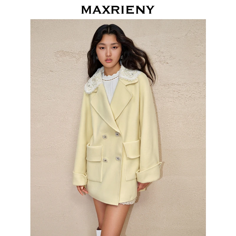 【老板娘夏天】MAXRIENY精致复古宽松廓形羊毛毛呢外套刺绣大衣