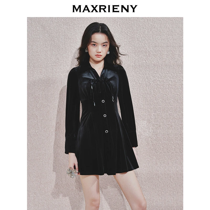 【芊芊专属】MAXRIENY感连衣裙冬新经典赫本风气质裙子收腰修身