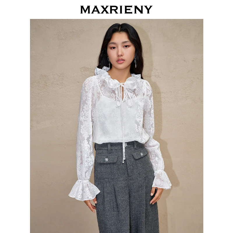 M-MAXRIENY浪漫宫廷复古感提花上衣