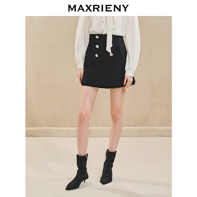 【高高甄选】MAXRIENY精致风短裤秋冬花边双排扣裙裤
