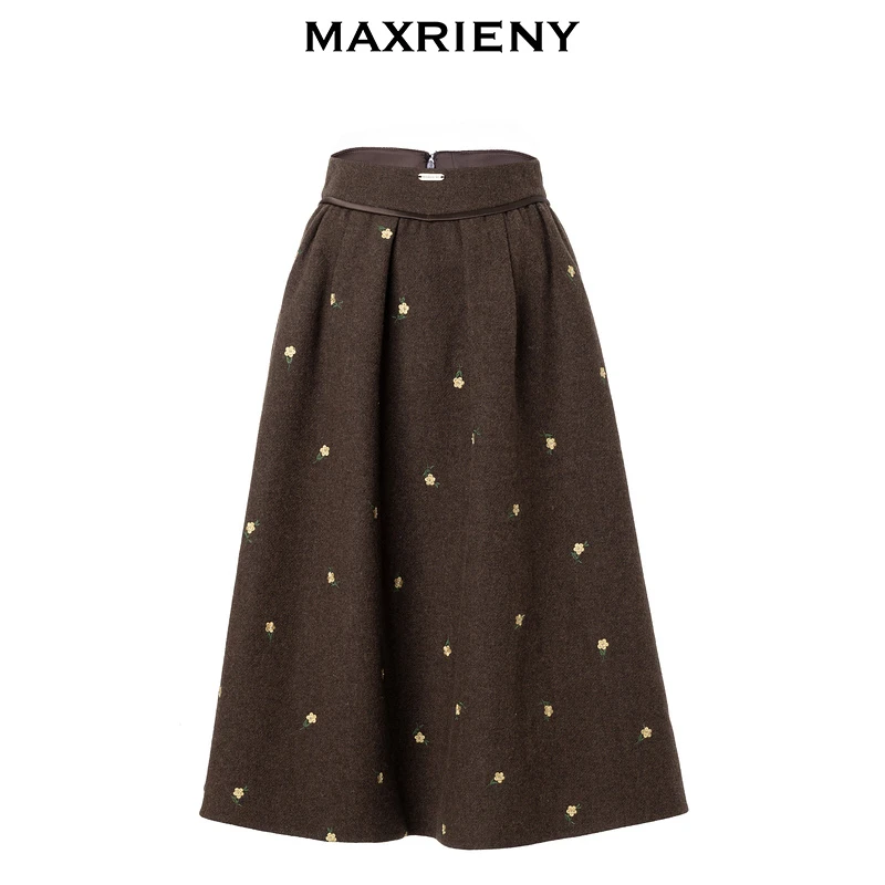 【陈大可专属】MAXRIENY宫廷复古刺绣半裙羊毛裙年冬雅丹风穿搭
