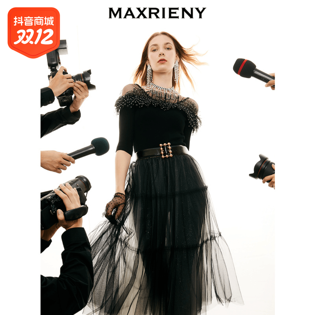 【晨晨】MAXRIENY蕾丝套头上衣针织衫毛衣走秀流苏黑色气质设计师