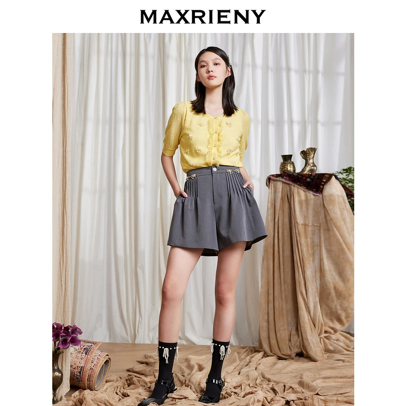 【蜜思仝】MAXRIENY复古提花开衫薄款毛针织宽松蕾丝上衣