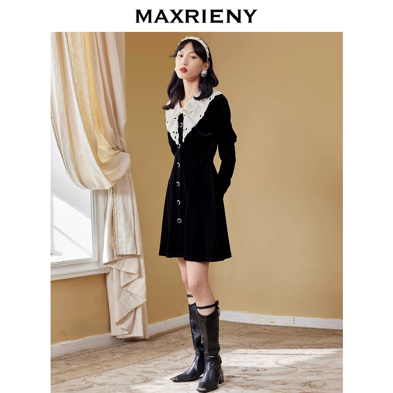 【诗语专属】MAXRIENY法式赫本丝绒小黑裙秋季连衣裙蝴蝶结