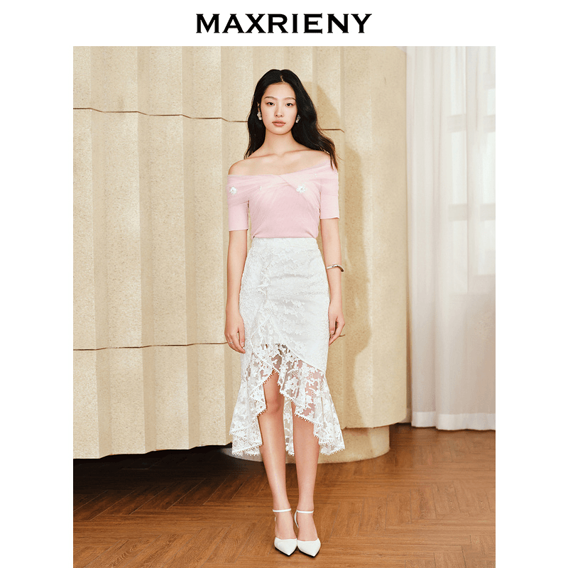 【丫头baby专属】MAXRIENY镂空显瘦高腰气质新款半身裙
