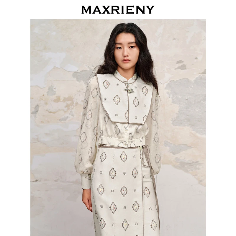 【媛媛女王】MAXRIENY国风新中式衬衫长袖可拆卸衬衣修身上衣女