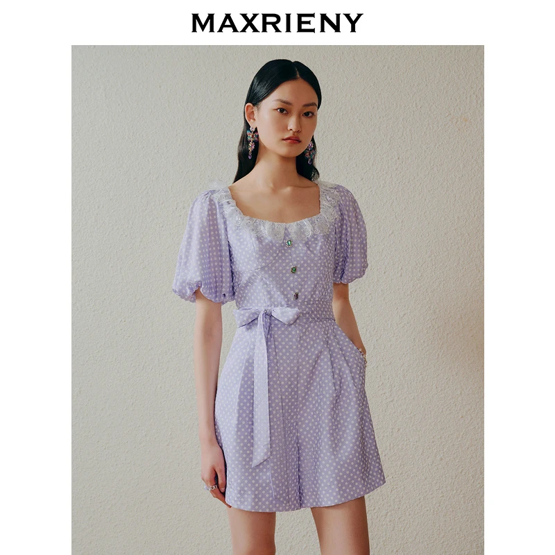 【粉丝专享】露肩复古波点连体短裤