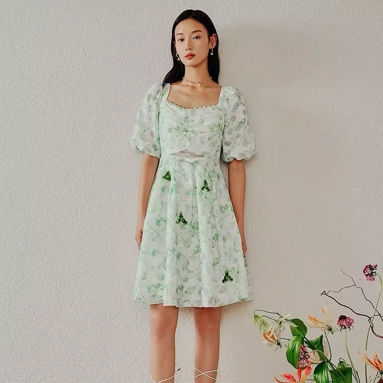 【高高甄选】MAXRIENY甜美田园风连衣裙显瘦碎花薄荷曼波裙子