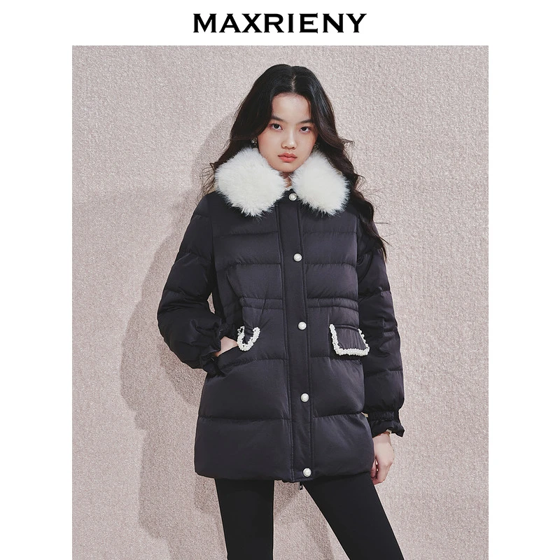 【蜜思仝】MAXRIENY精致感羽绒服女冬新款翻毛领感保暖外套