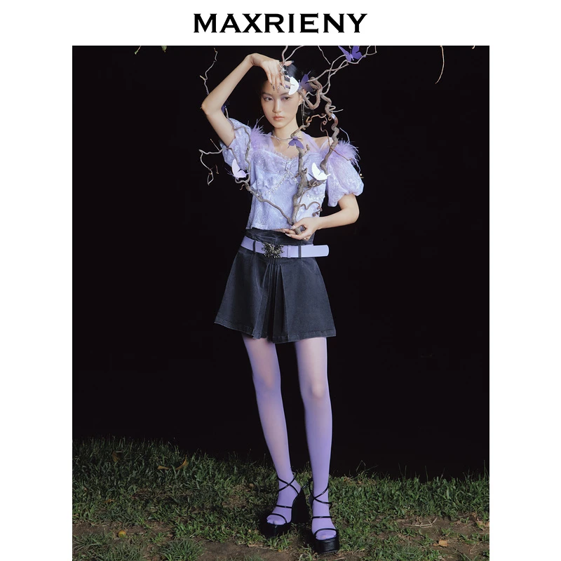 【媛媛女王】MAXRIENY森系精灵百褶牛仔半裙裙裤