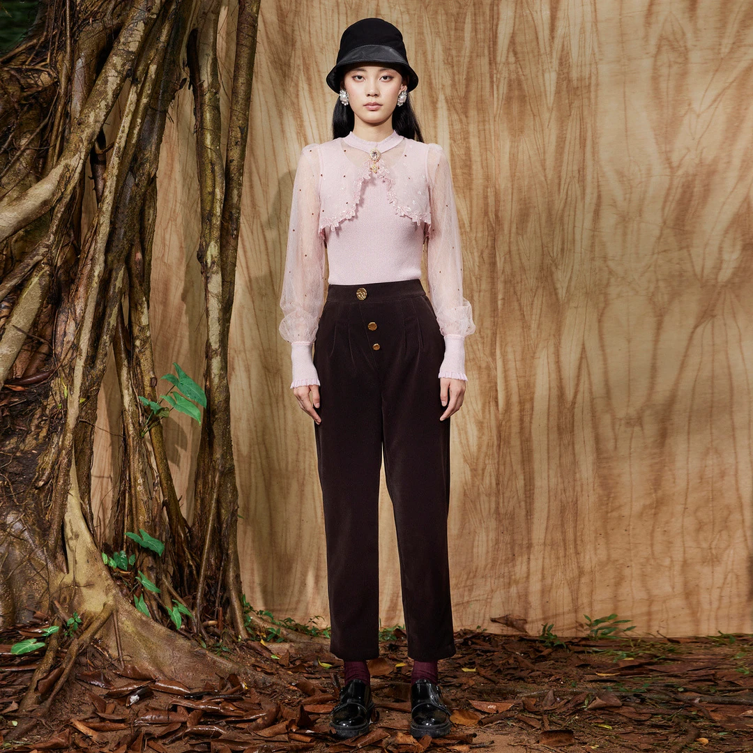 【林一专属】灯芯绒锥形裤高腰休闲裤通勤裤子女