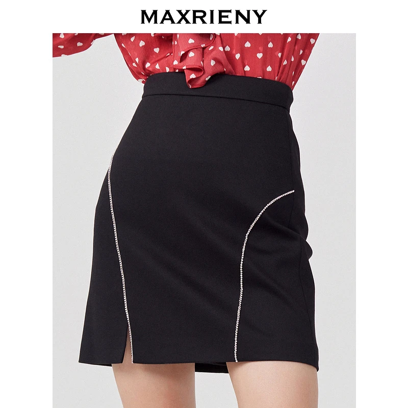 【高高甄选】MAXRIENY免烫高腰包臀裙女春季黑色半身裙子