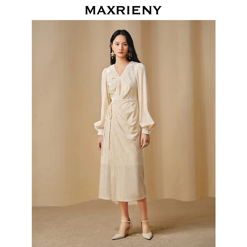 【诗语专属】MAXRIENY法式连衣裙钻石绒围裹绑带松弛感裙子