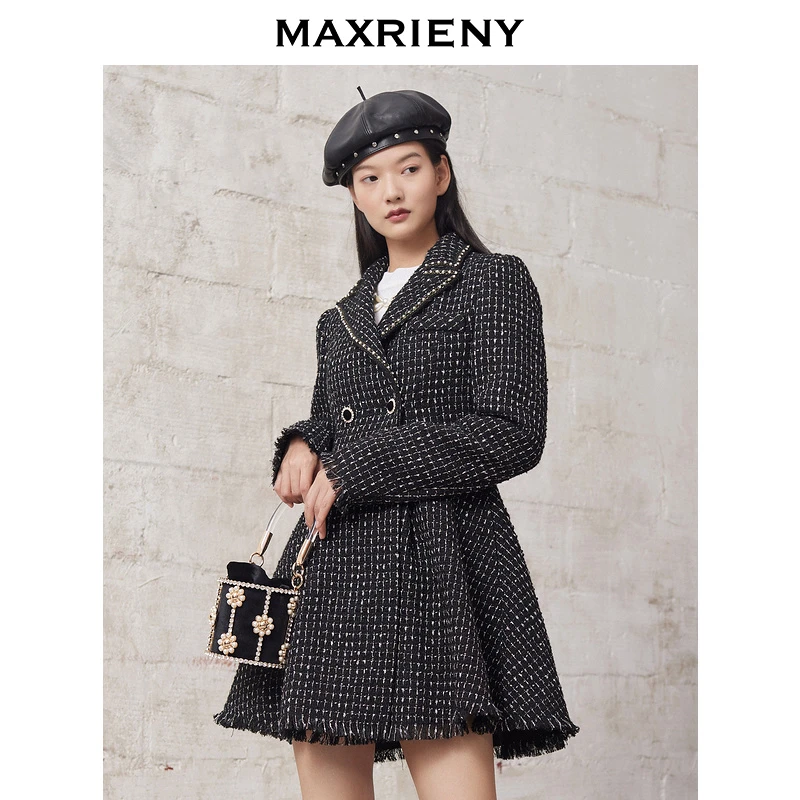 【小余专属】MAXRIENY格子西装裙女冬季小香风a字连衣裙外套气质