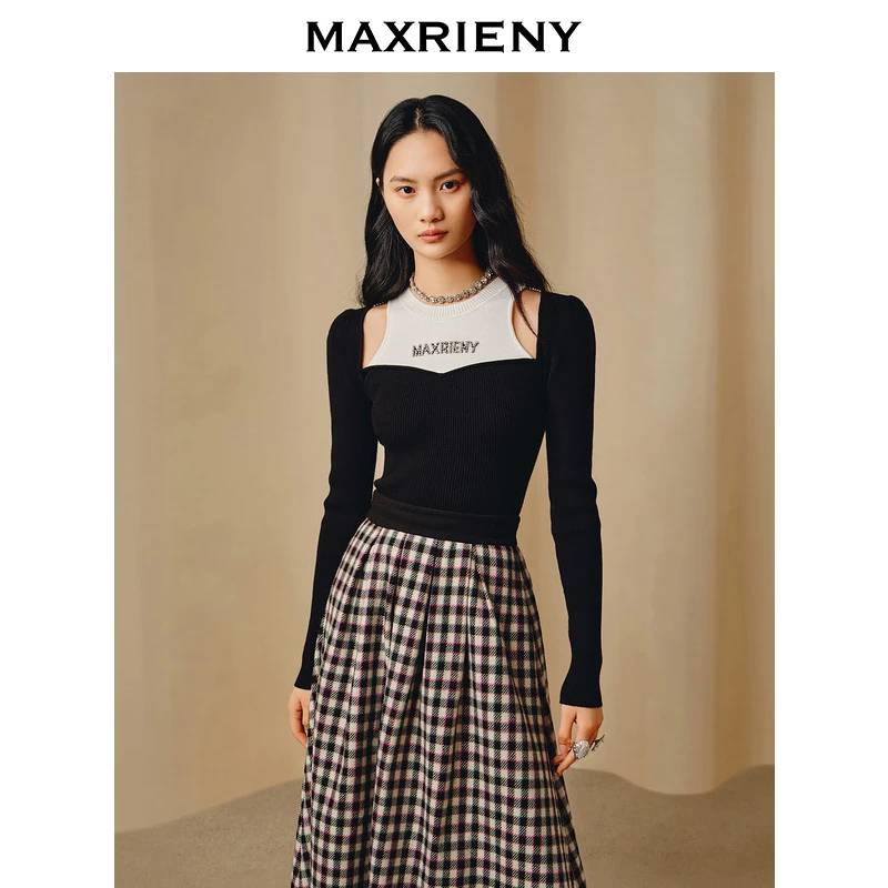 【陈大可专属】MAXRIENY精致复古轻奢钉珠套头毛衫小心机修身上衣