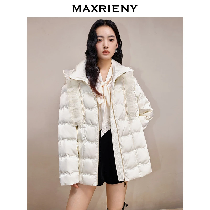 【诗语专属】MAXRIENY甜美感羽绒服冬季新款手工绣花珠片citywarm