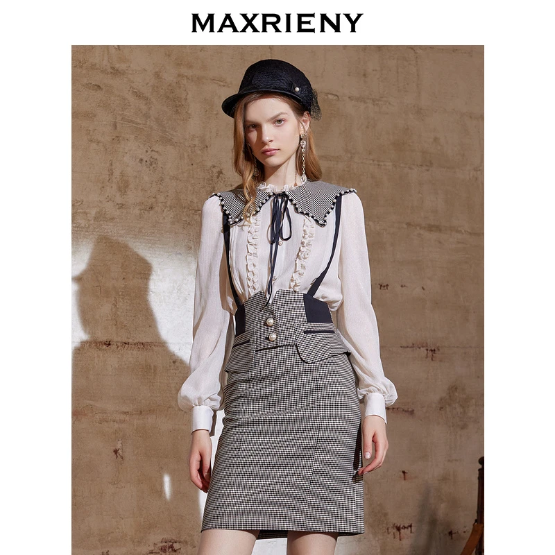 【蜜思仝】MAXRIENY格纹高腰包臀裙女士半身裙连衣裙套装