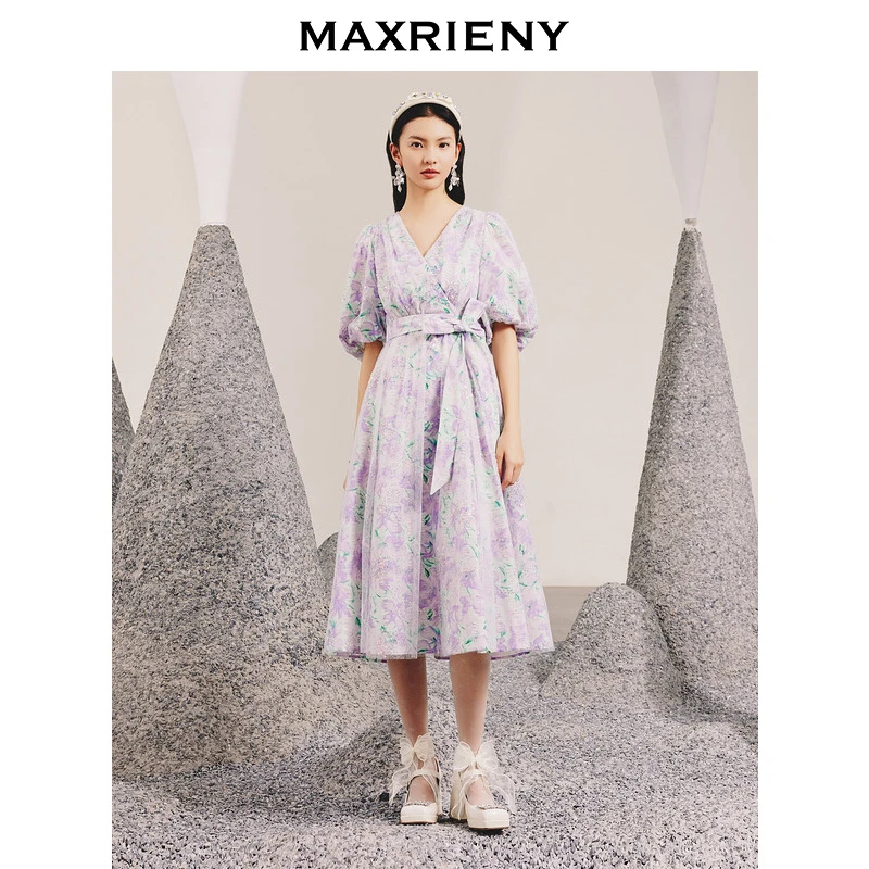 【蜜思仝】MAXRINEY紫罗兰茶歇裙春季新款甜美公主连衣裙