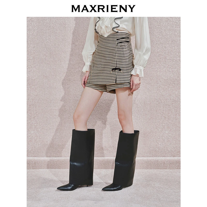 【陈大可专属】MAXRIENY经典时尚复古盘扣短裤秋冬新款收腰修身裤裙
