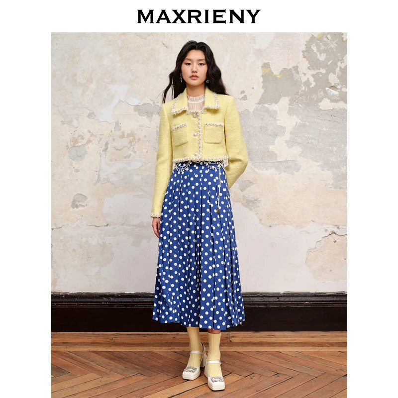 【蜜思仝】MAXRIENY欧式复古田园风伞摆长裙波点半身裙子