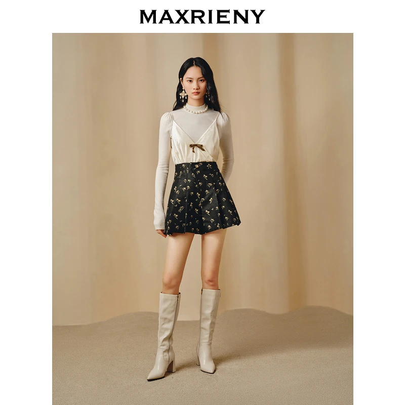 【诗语专属】MAXRIENY蝴蝶结毛衫丝绒背心两件套长袖针织衫毛衣