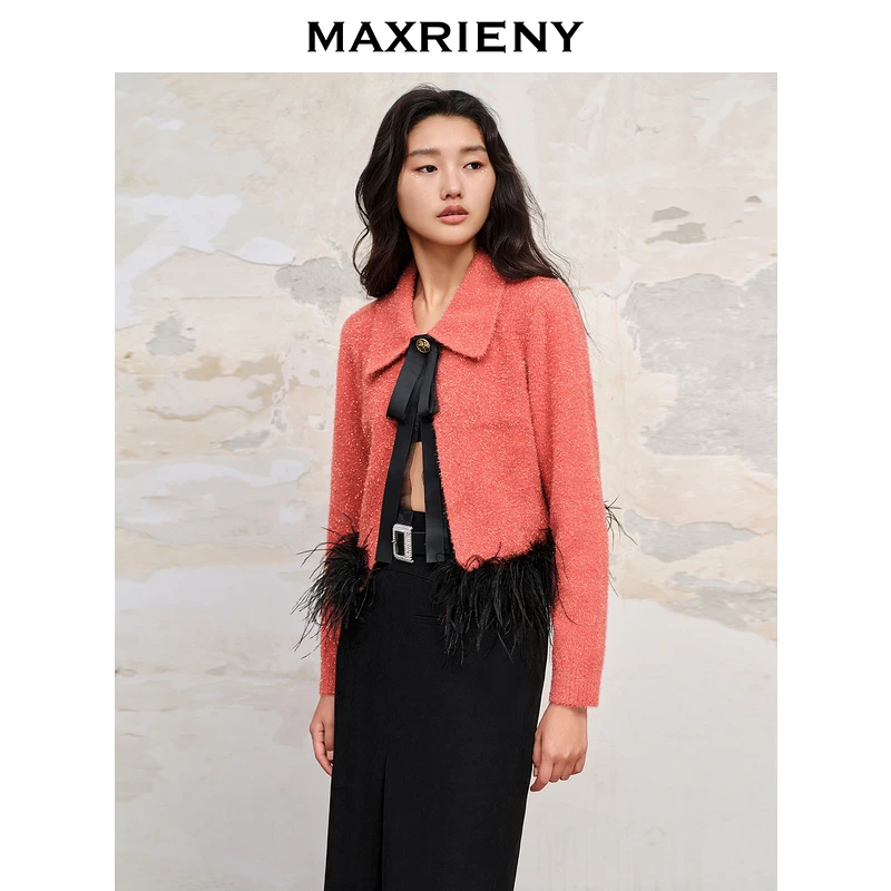 【诗语专属】MAXRIENY感枣红色蝴蝶结毛织上衣女雅丹风安可拉
