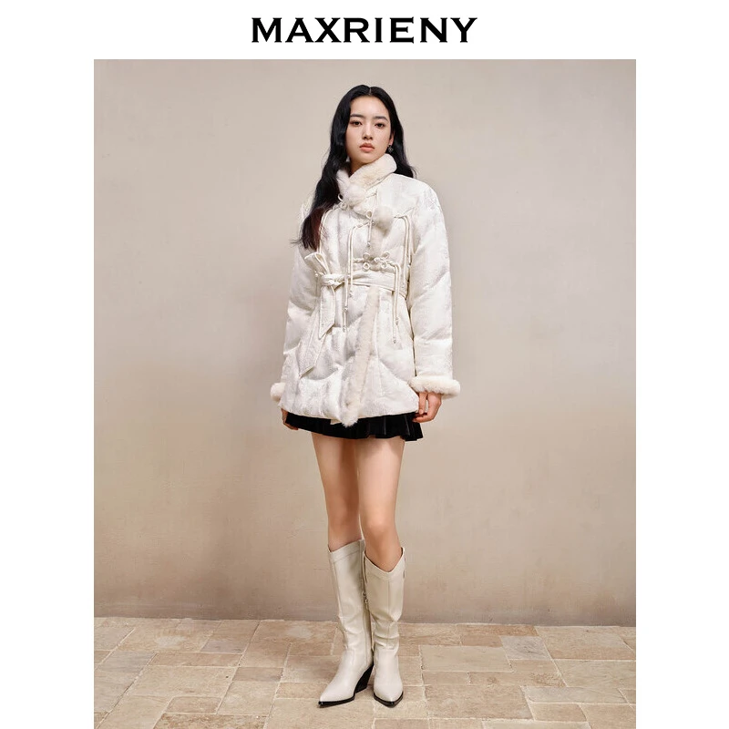 【达人专属】MAXRIENY国风中式盘扣新年穿搭羽绒服毛绒提花