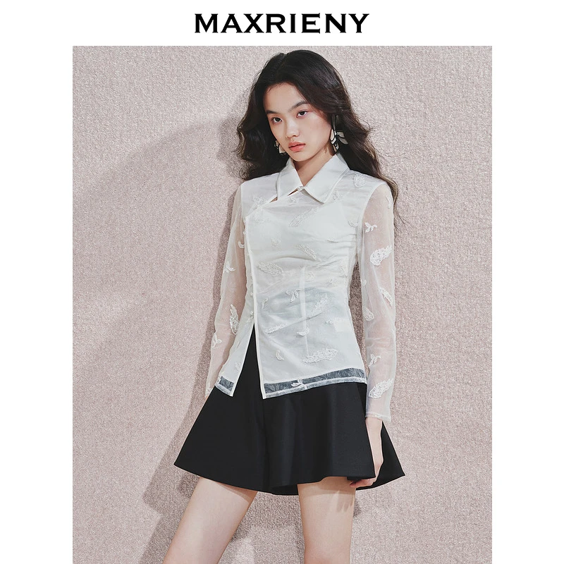 【小余专属】MAXRIENY贵雅新中式上衣女修身显瘦珍珠刺绣镂空设计