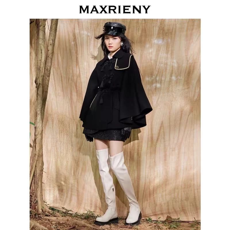 【小呆鸟专享】新中式盘扣双面呢斗篷冬季欧式感大衣女