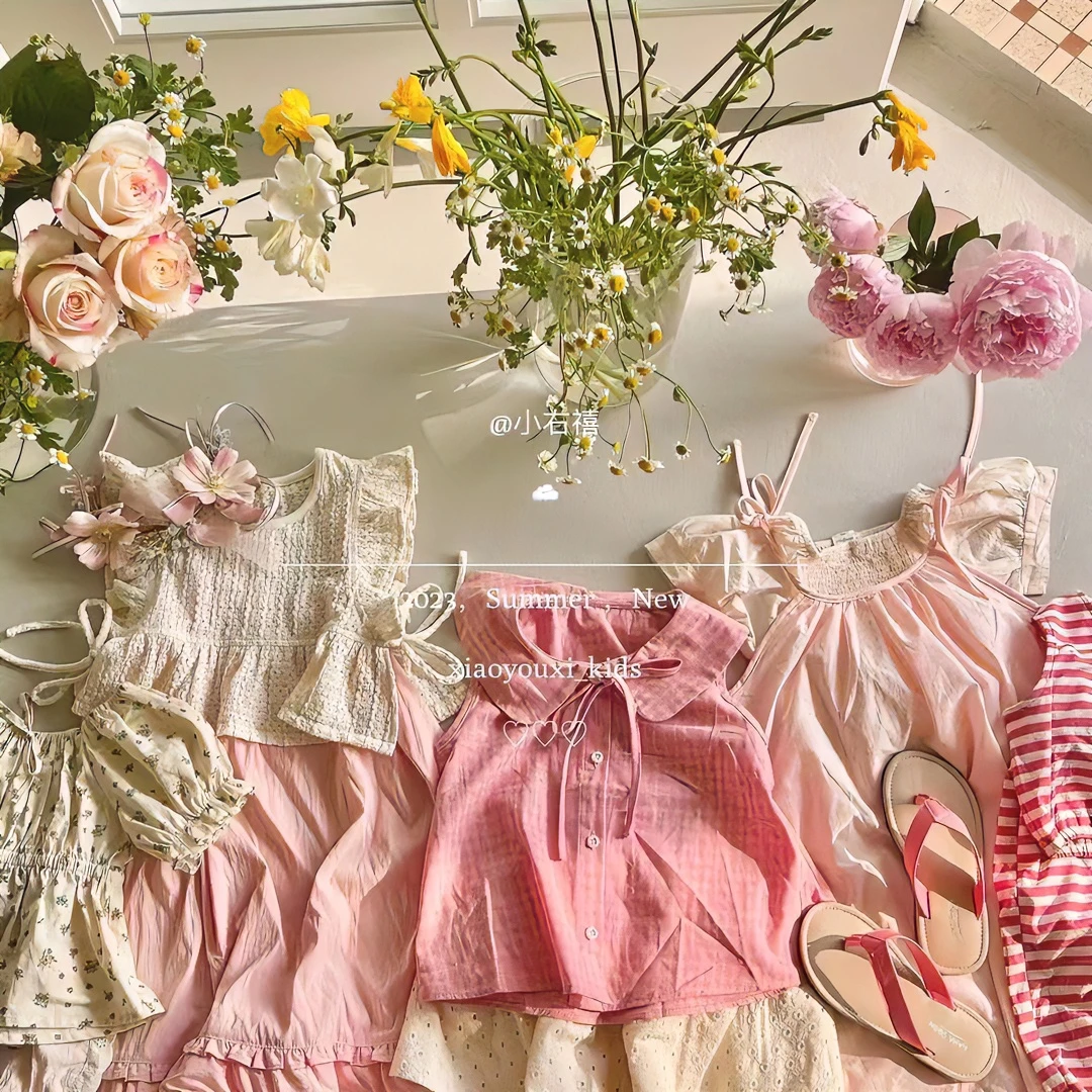 2024夏款女童穿搭套装·碎花·吊带·泡泡袖·木耳边·百搭·条纹（清货）