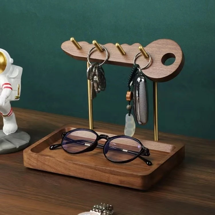 东丽严选进口北美黑胡桃木门口玄关钥匙置物架收纳摆件钥匙挂钩