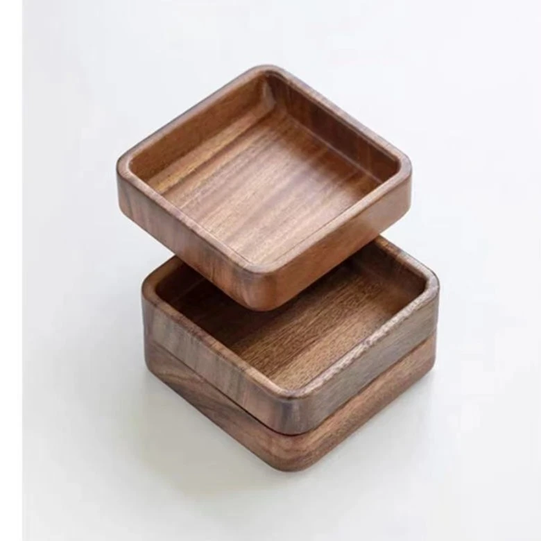 东丽严选北美进口黑胡桃创意可堆叠盘日式餐具实木托盘家用甜品点