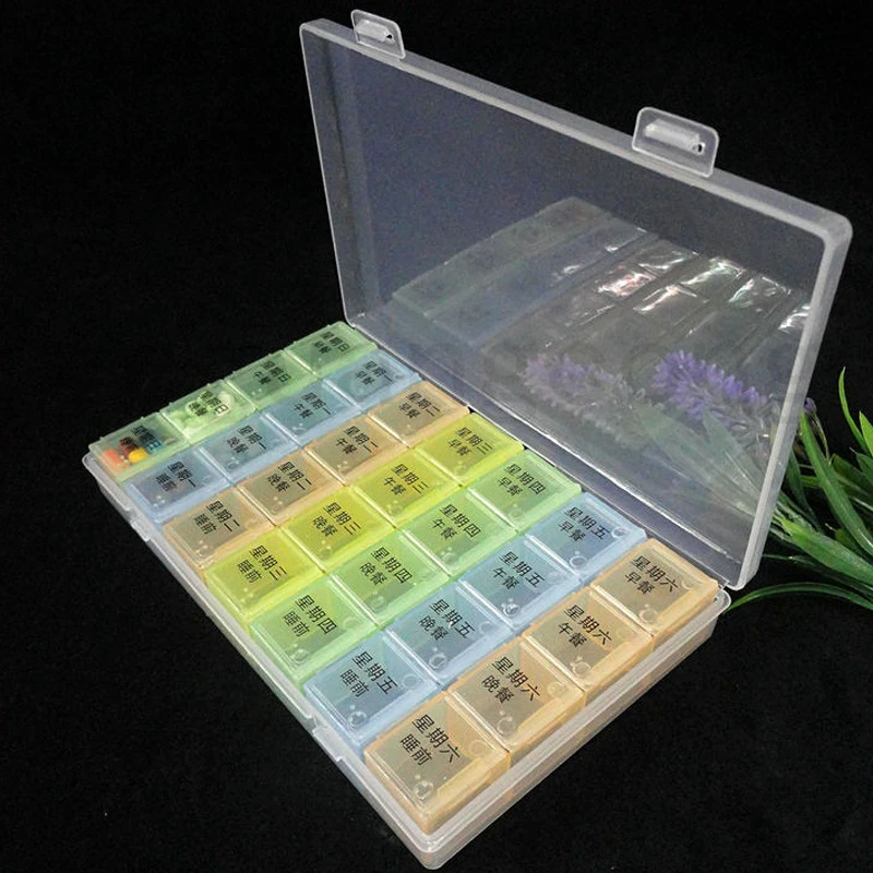 大号七天28格药盒 分装PP塑料透明分隔收纳盒防潮便携药盒子一周