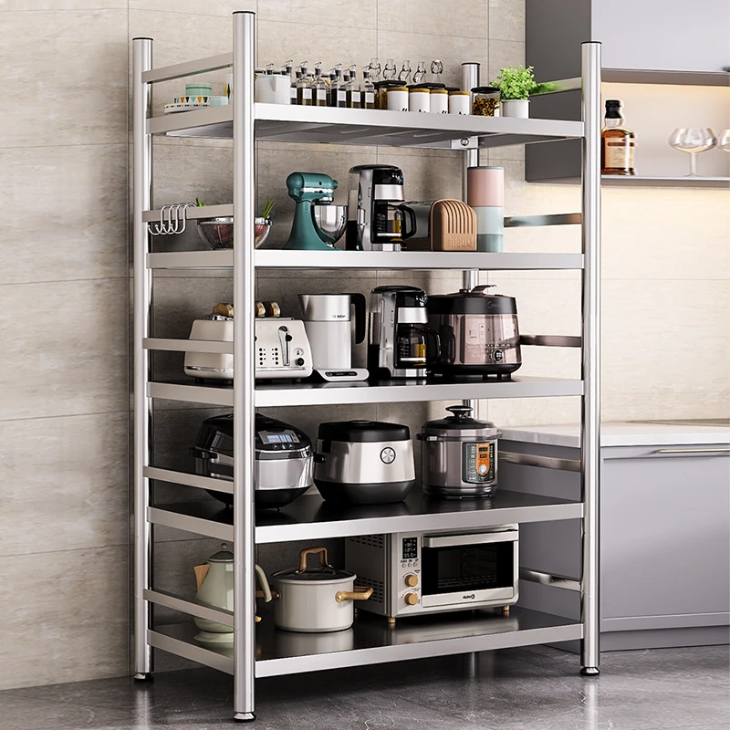 不锈钢厨房置物架落地多层微波炉电饭锅收纳架储物架家用货物架子