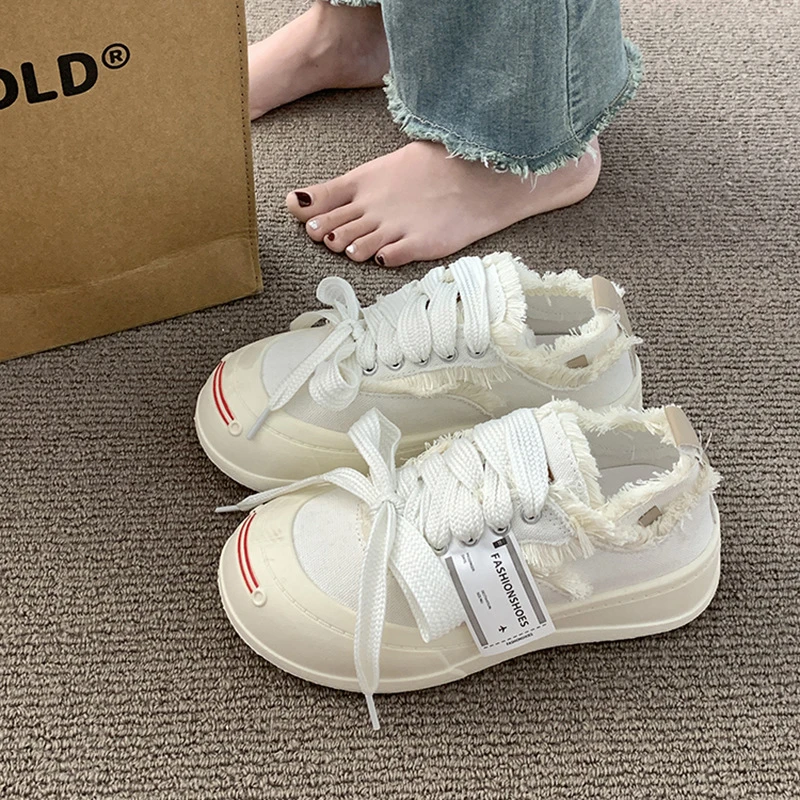 外贸鞋子潮流复古乞丐开口笑高街帆布鞋2025新款厚底休闲增高板鞋