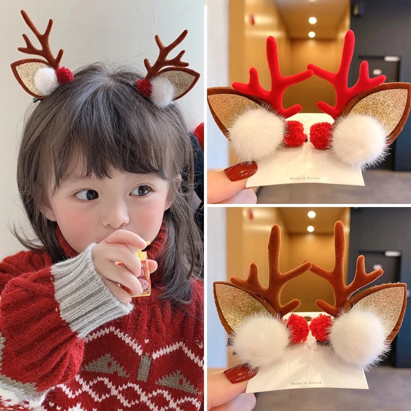 圣诞节鹿角发夹圣诞发饰儿童可爱夹子网红卡通麋鹿发卡发饰