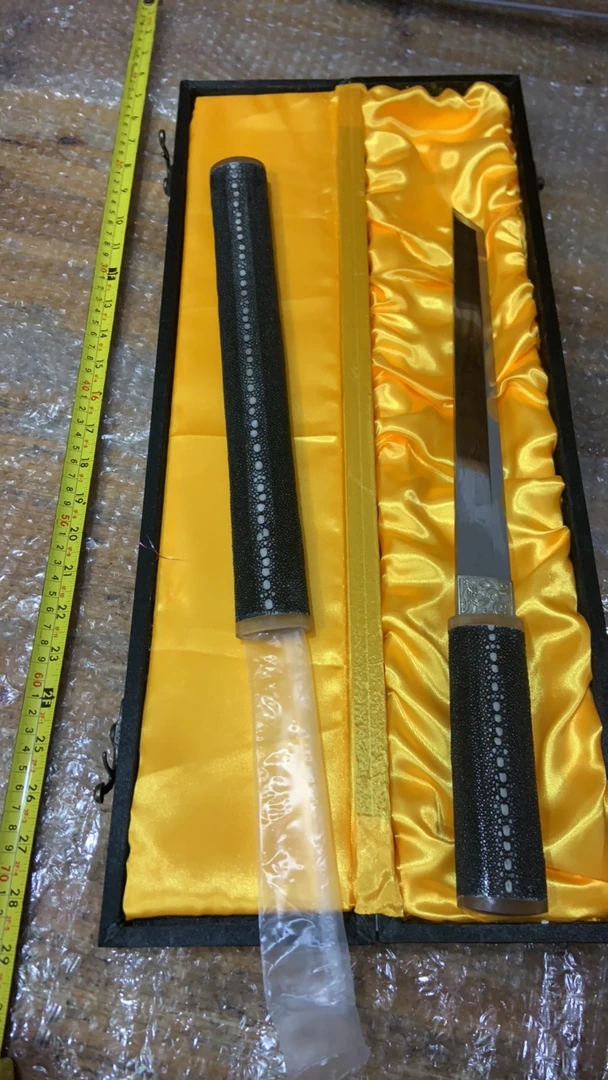 1335纯手工 排珠鱼皮 羊角 陨铁山水 唐横未开刃