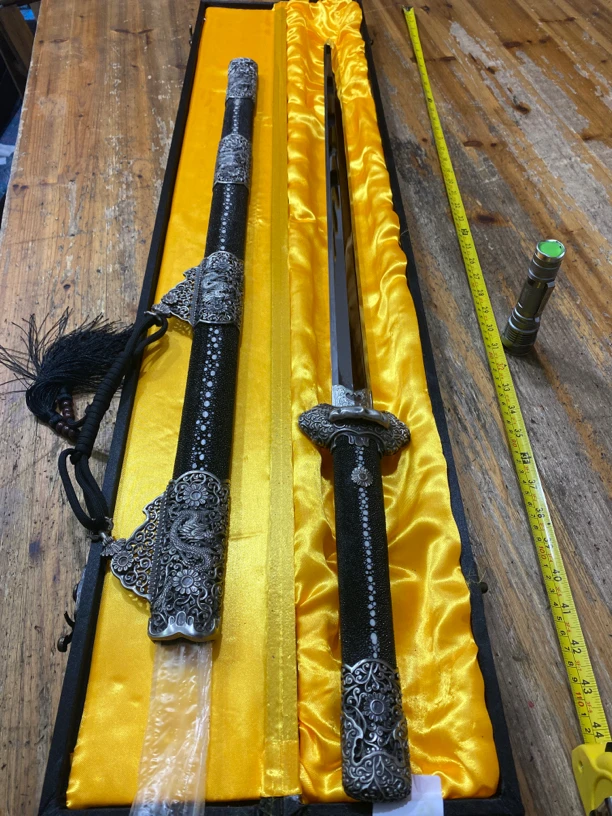 1253纯手工 排珠鱼皮 白铜 陨铁山水 唐剑 未开刃