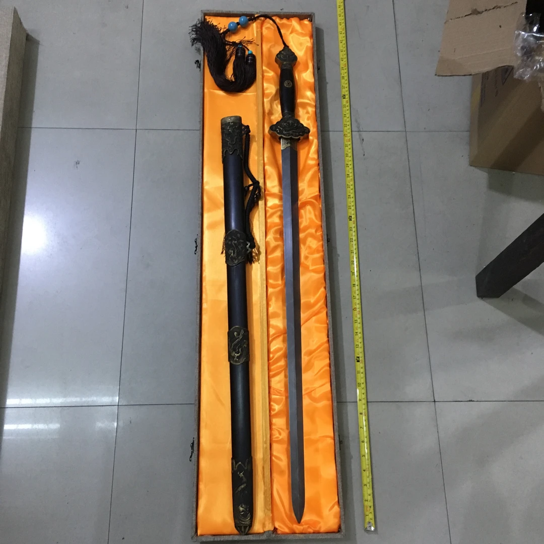15龙泉市黄铜做旧装具黑檀木手柄鞘大马工艺花纹钢龙腾纹未开刃