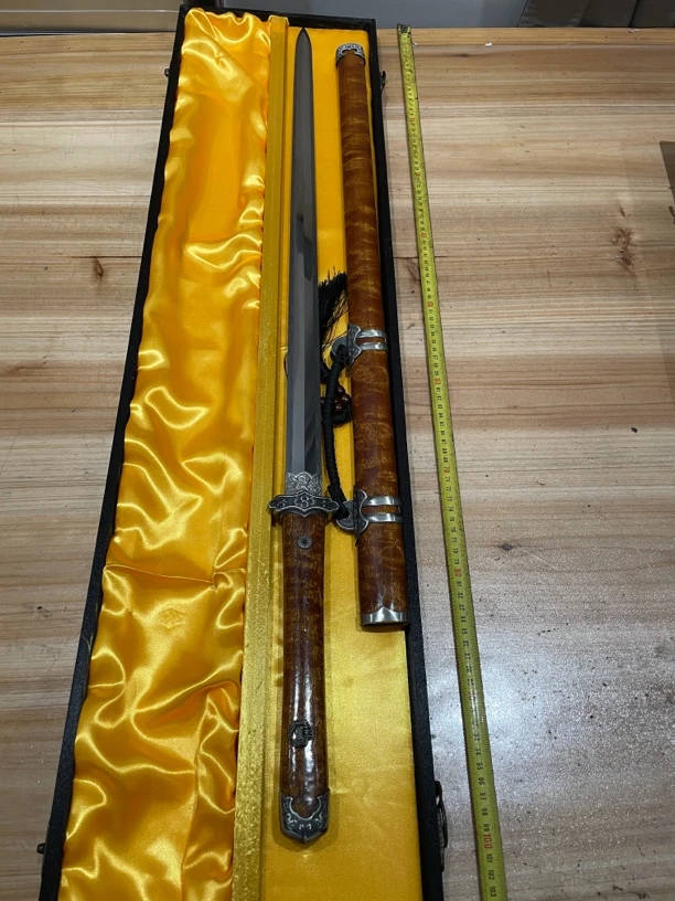 1770白铜金丝楠木毛铁炒钢法七枚合夹钢烧刃长款唐剑未开刃