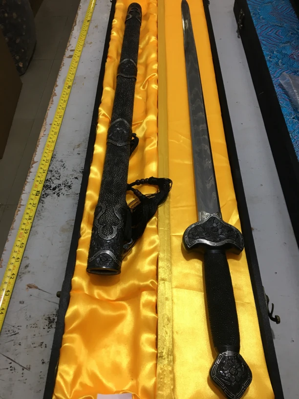 1233纯手工铁搓银丝软鱼皮清剑陨铁夹钢山水未开刃